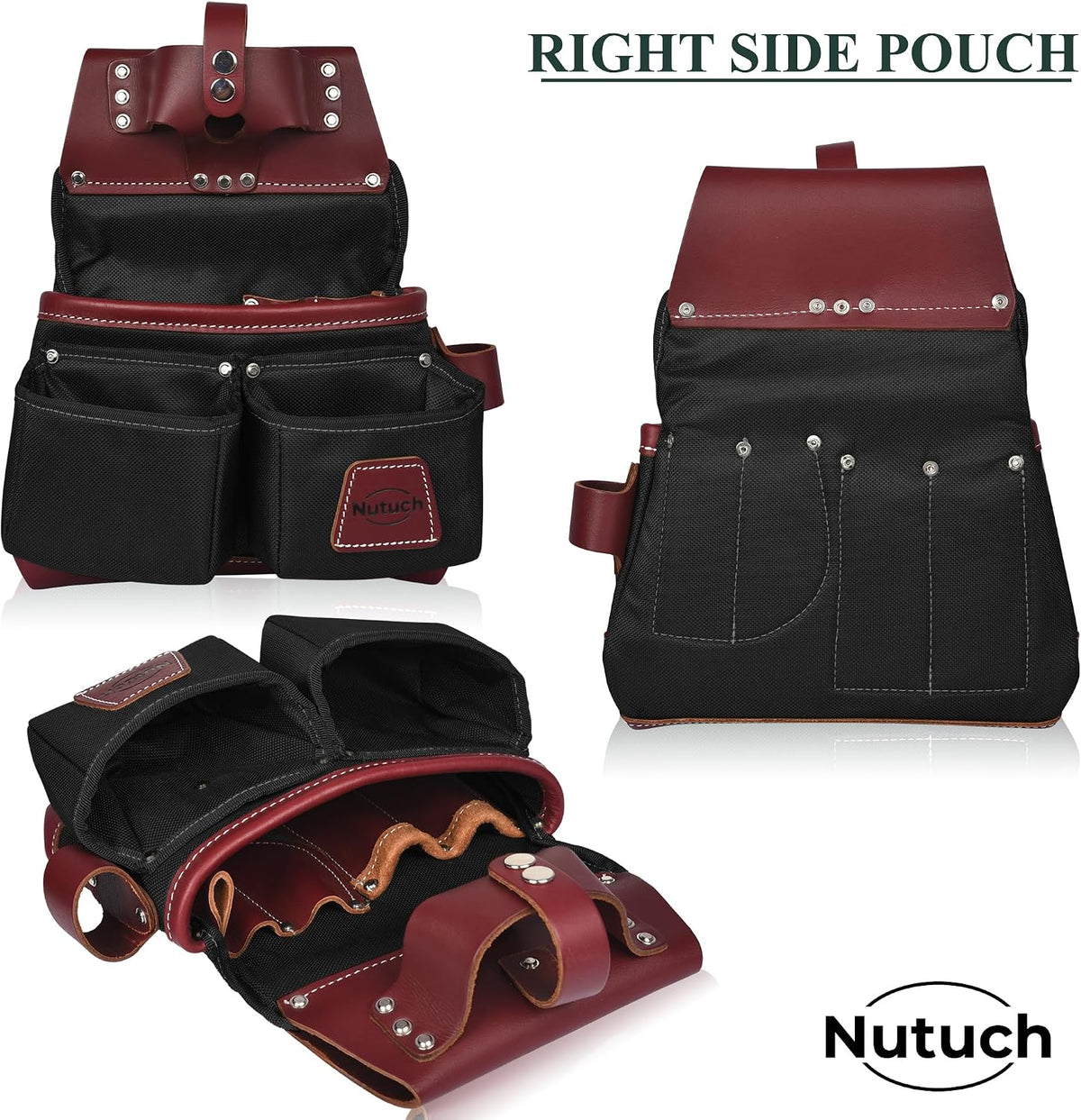 Nylon and Leather Tool Belt | Nylon Tool Pouch | Carpenter Tool Belt | Construction | Framers | Electrician Tool Belts | Drywall Tool Bags | Handyman | Electric (BLACK)