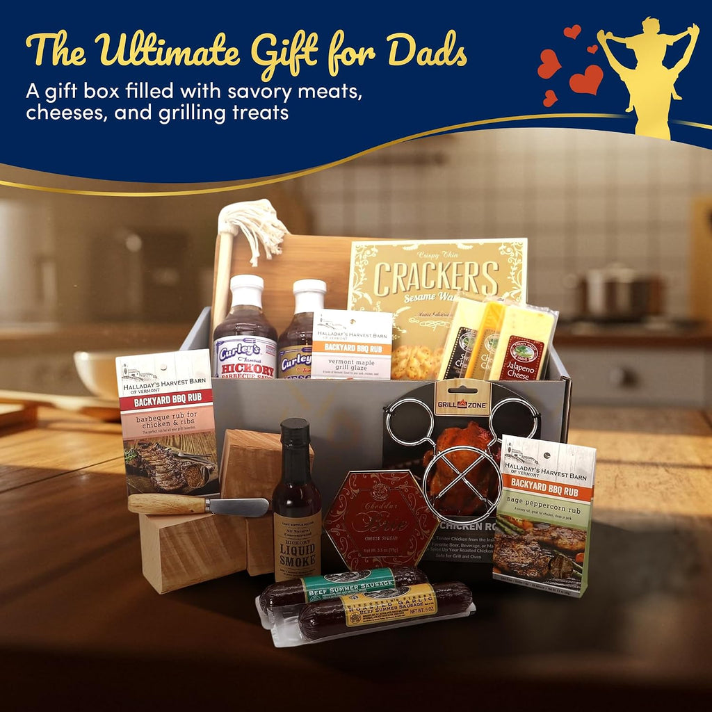 Gift Basket Village Grill Master Gift Box for Father's Day – Grilling Spices and Rubs Gift Set, BBQ seasoning gift set, Meats, Cheeses, BBQ Spice Set, Ideal for Dad and BBQ Lovers – (X-Large)
