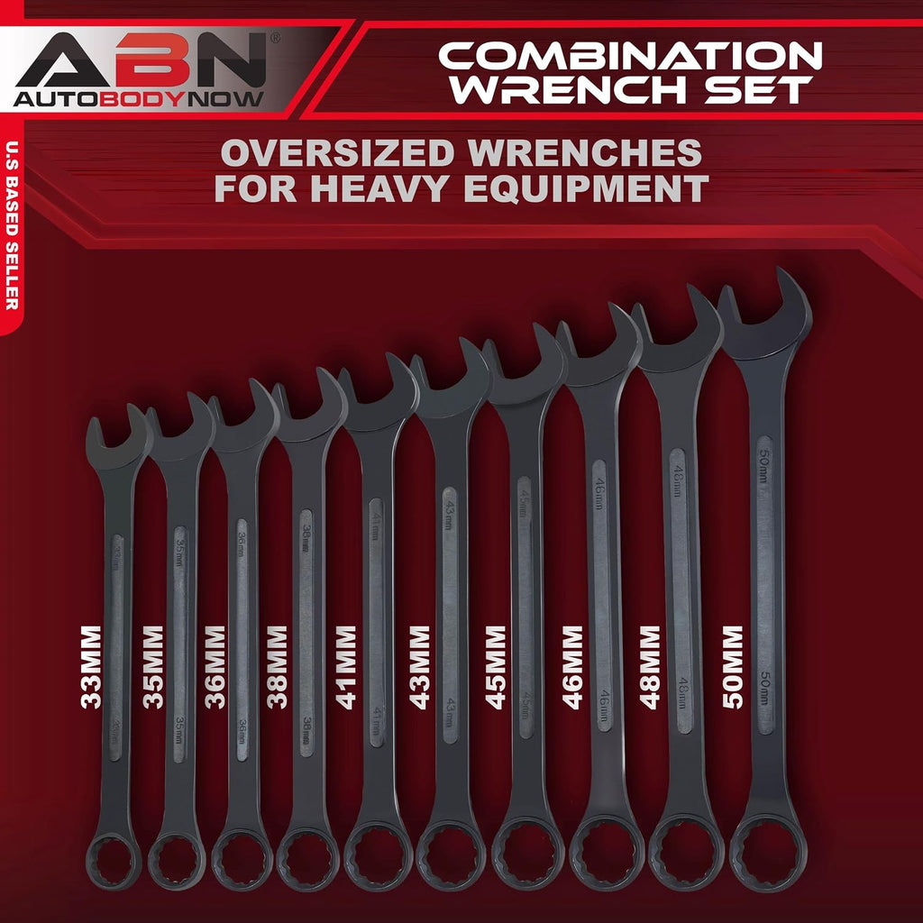 ABN Large Combination Wrench Set 33 to 50mm - Metric 10 Piece Jumbo Open End Wrench Set