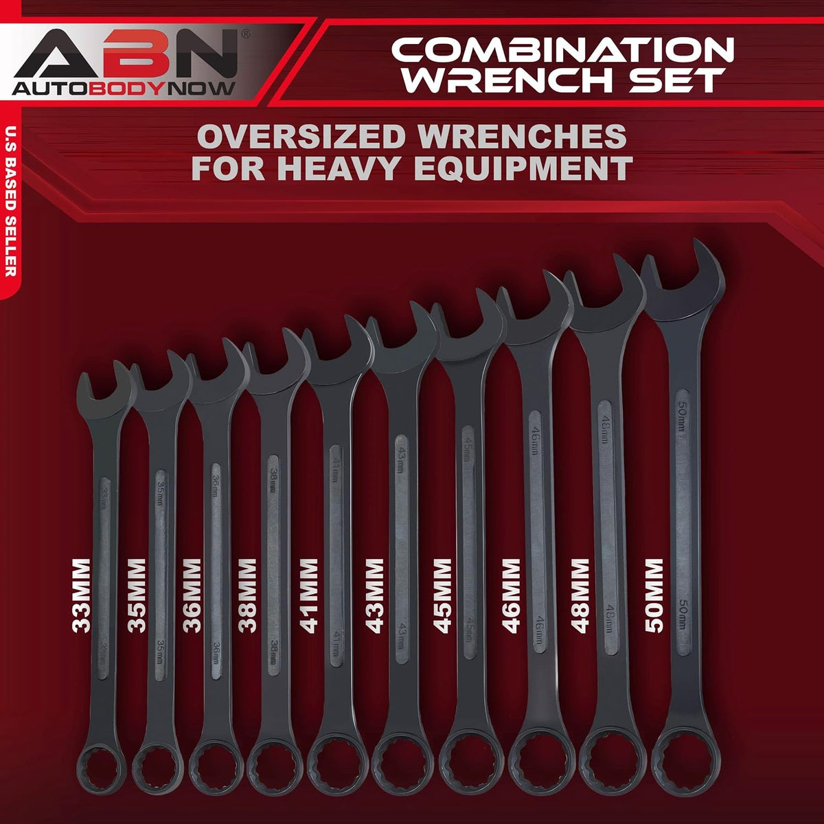 ABN Large Combination Wrench Set 33 to 50mm - Metric 10 Piece Jumbo Open End Wrench Set
