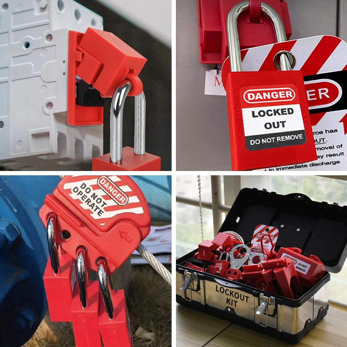 74 PCS Lockout Tagout Kit Electrical Loto Device,Lock Out Tag Out Station Clamp-On Universal Multi-Pole Circuit Breaker Locks,Hasps,Safety Padlocks,Loto Tags with Nylon Ties(Black Box)