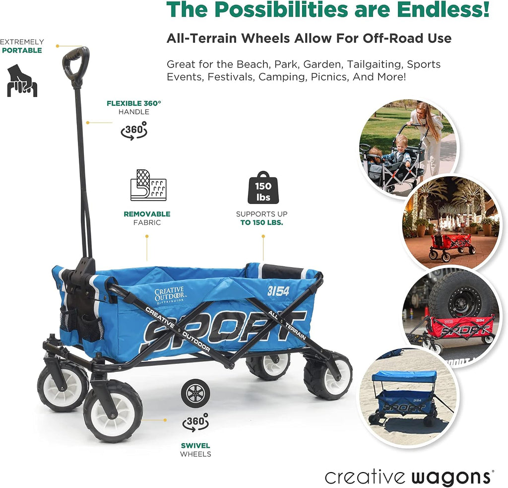 Creative Outdoor Collapsible Folding Wagon Cart | Sport Series | Beach Park Garden Sports & Tailgate | Blue