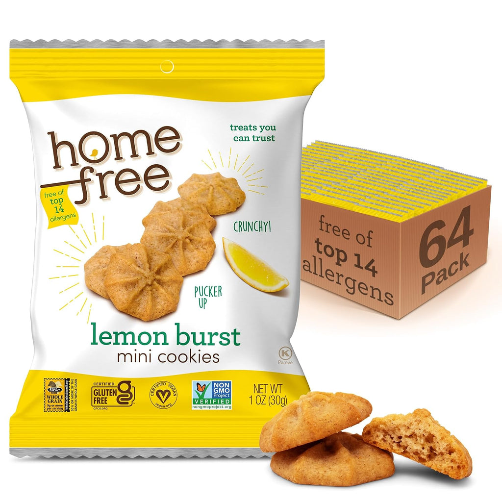 Homefree Treats You Can Trust Gluten Free Mini Cookies, Single Serve, Lemon Burst, 1.0 Ounce (Pack of 64)