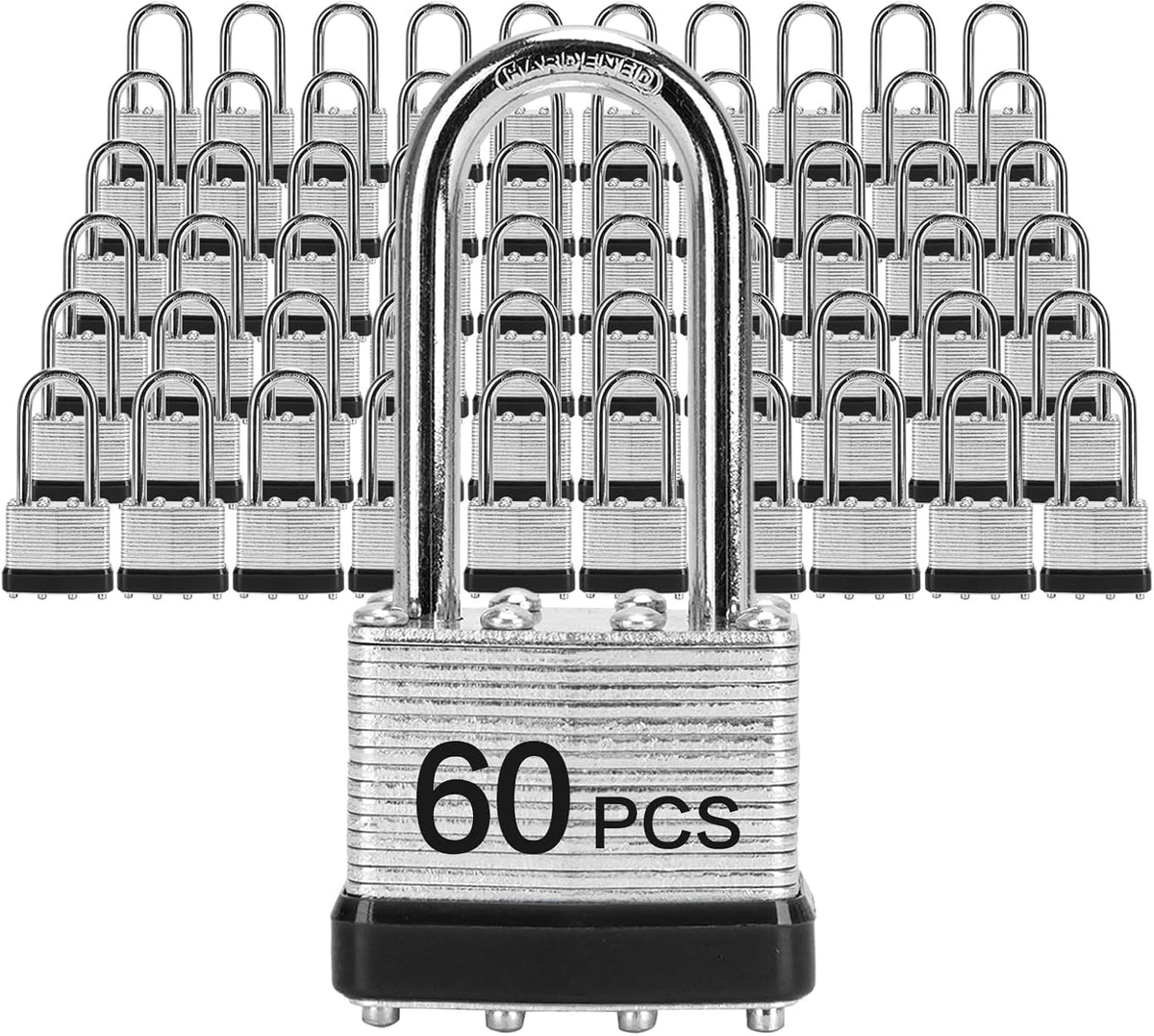 Padlocks with Same Key, LQYN 60 Pcs Laminated Keyed Padlock (1-9/16', 40mm), Keyed Alike Locks, Long Shackle, for Storage Locker, Hasp Latch, Toolbox, Sheds