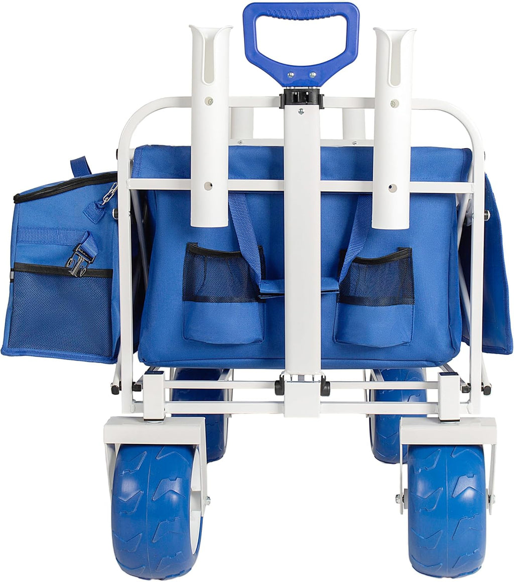 Beach Fishing Wagon Cart with All-Terrain Big Wheels, 500lbs Load Heavy Duty Wagons Carts Foldable with Removable Cooler & Storage Bags for Sand Shopping Garden Sports Camping Outdoor (Blue1)