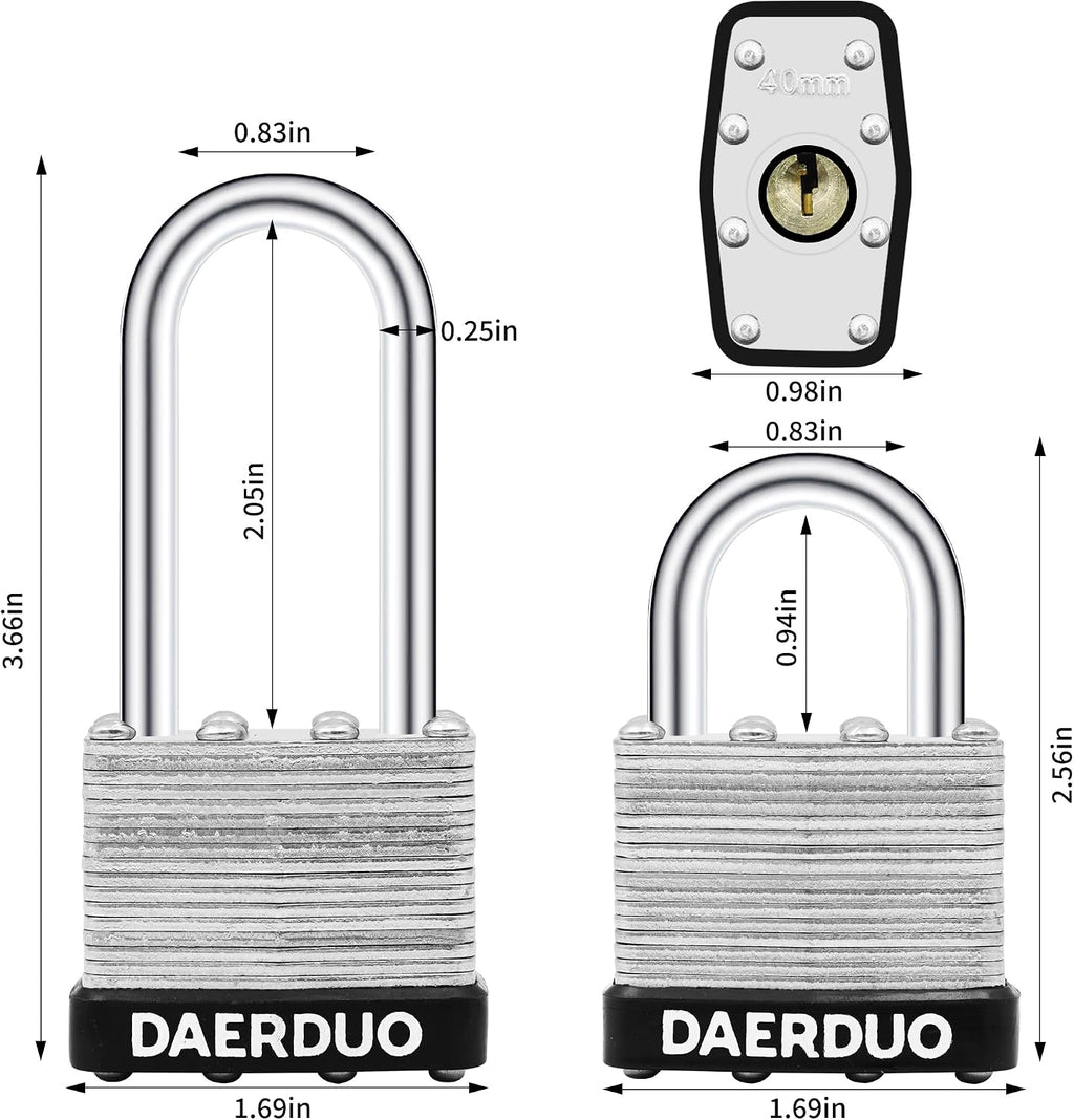 48 Pack 40 mm (1-9/16') Keyed Alike Laminated Padlocks with 96 Keys, Hardened Steel Long Shackle, Heavy-Duty Locks for Gym Lockers, Toolboxes, School Lockers, and Hasp Latches