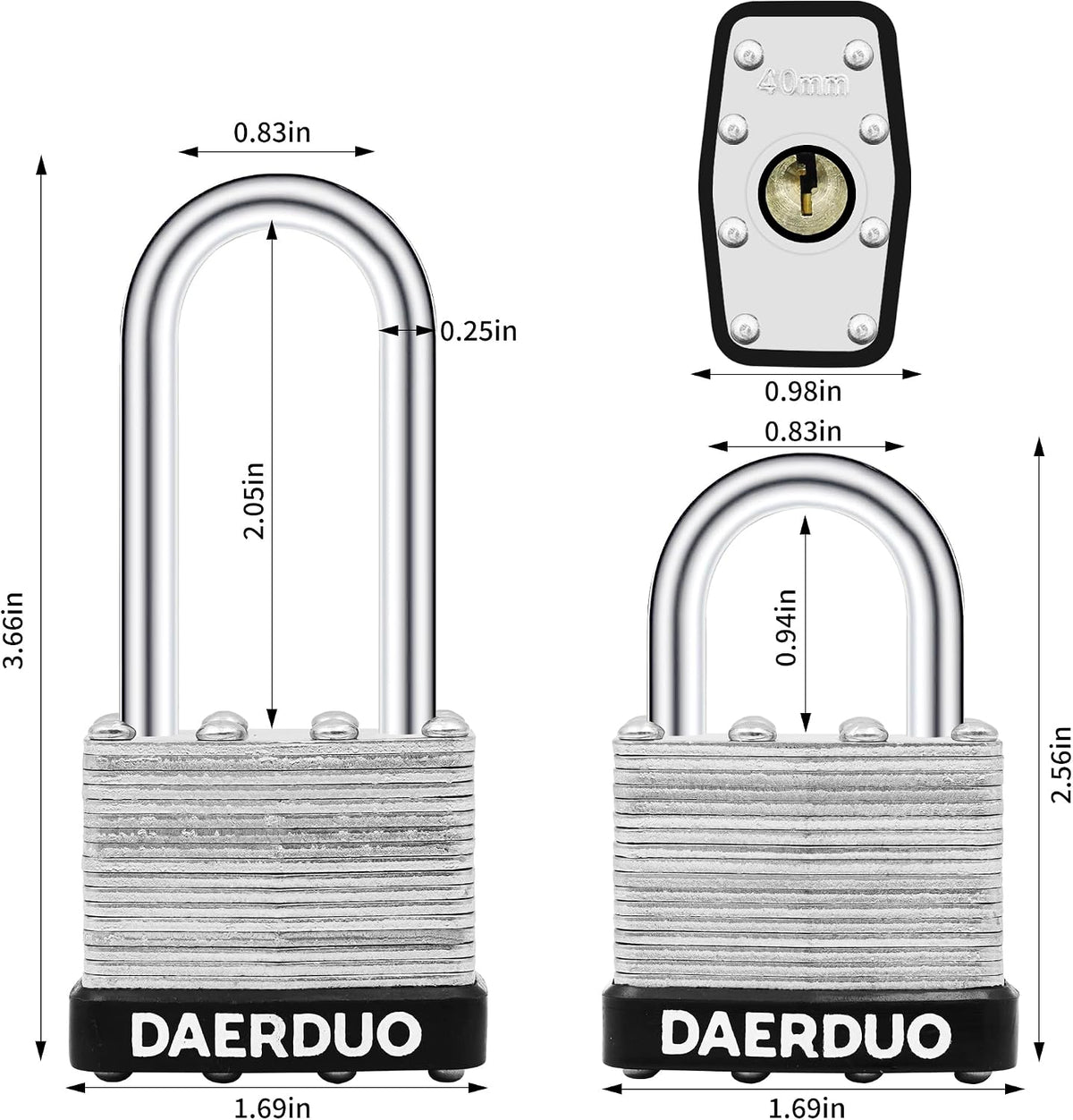 48 Pack 40 mm (1-9/16') Keyed Alike Laminated Padlocks with 96 Keys, Hardened Steel Long Shackle, Heavy-Duty Locks for Gym Lockers, Toolboxes, School Lockers, and Hasp Latches