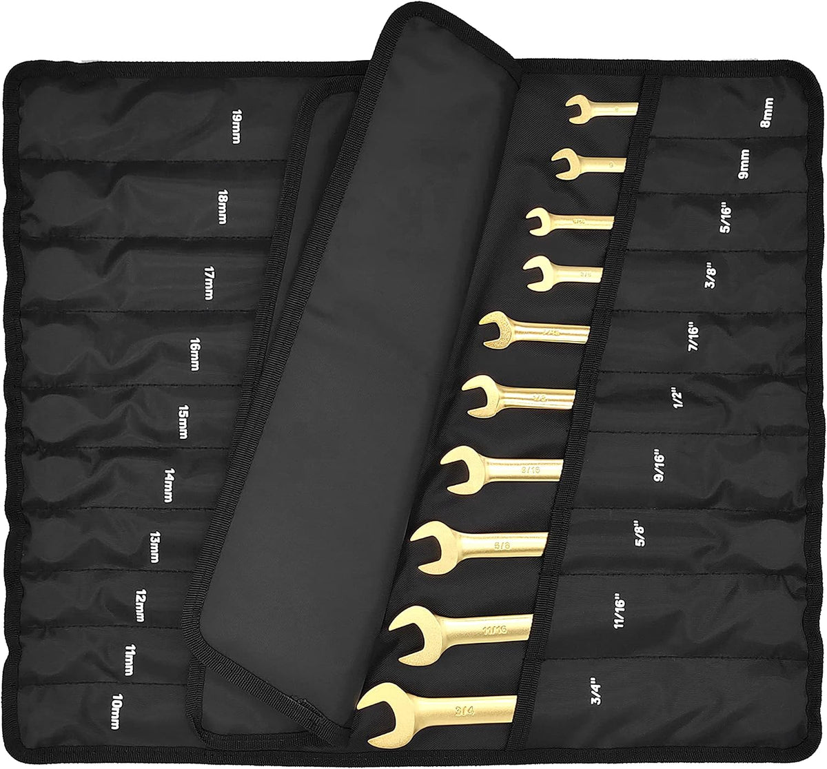 STARWORK 20 Pc. 6-Point SAE, Metric 15° Offset Vintage G-Plating Reversible Non-Slip Long Pattern Ratcheting Combination Wrench Set (5/16' -3/4' & 8-19 mm)