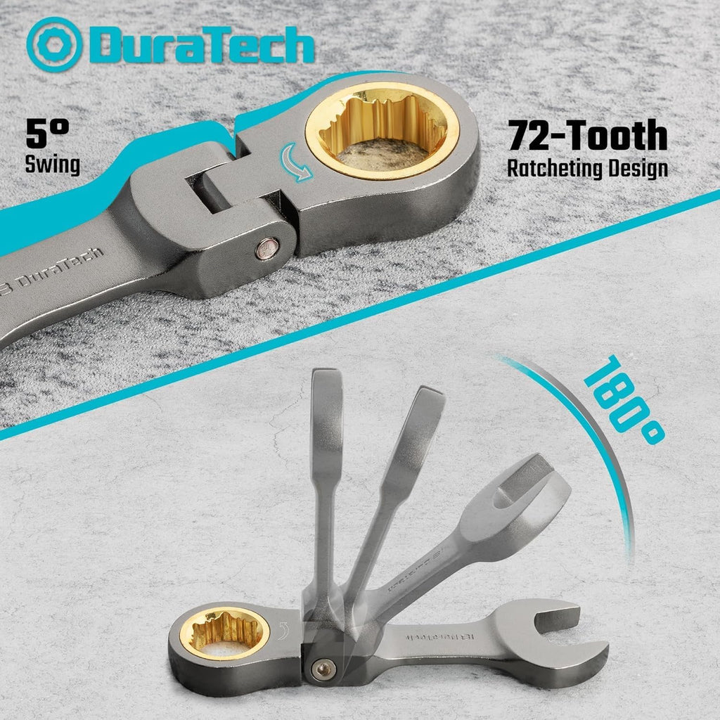 DURATECH 24-Piece Flex-Head Ratcheting Wrench Set, Stubby Combination Wrench Set, Metric