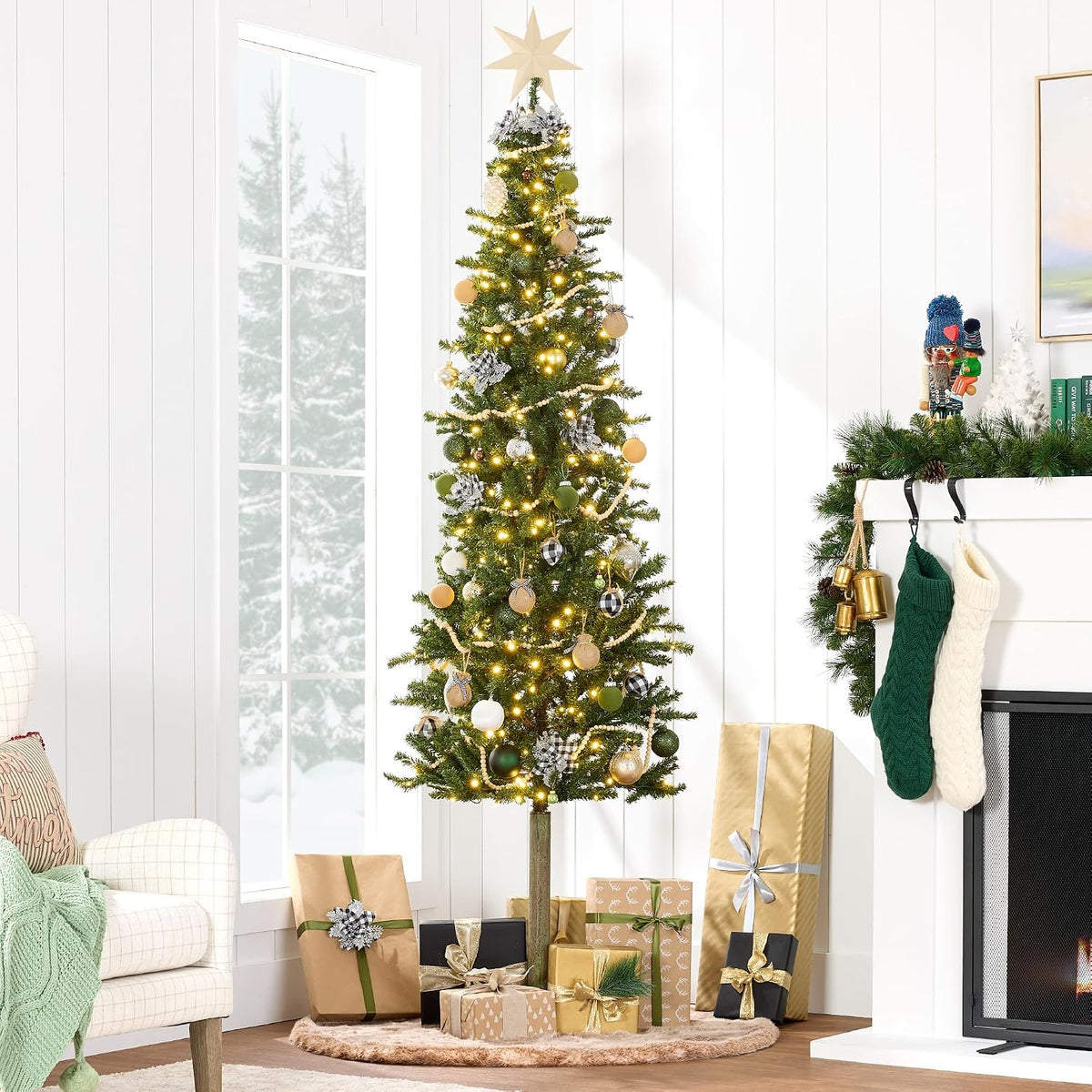 Best Choice Products Pencil Christmas Tree 7.5ft Pre-lit Alpine Slim Holiday Decoration, Lighted Skinny Décor LED Lights, Metal Stand