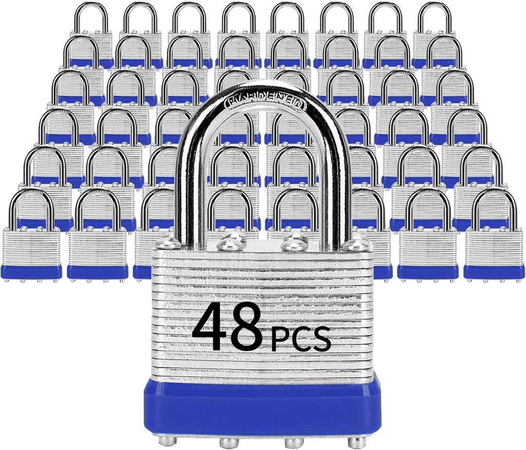 Padlocks with Same Key, LQYN 48 Pcs Laminated Keyed Padlock (1-9/16', 40mm), Keyed Alike Locks, Normal Shackle, for Storage Locker, Hasp Latch, Toolbox, Sheds