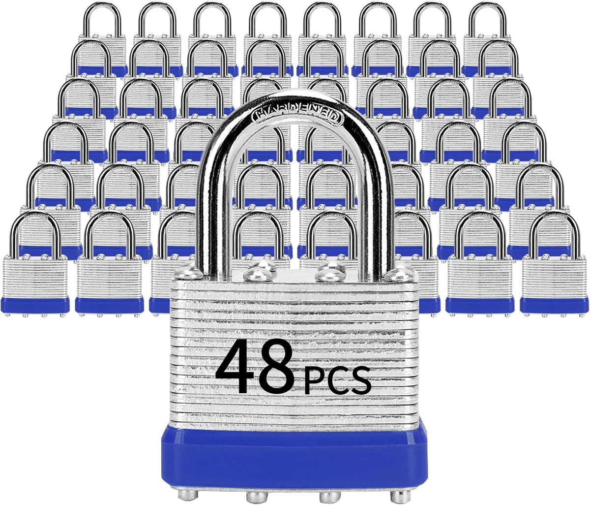 Padlocks with Same Key, LQYN 48 Pcs Laminated Keyed Padlock (1-9/16', 40mm), Keyed Alike Locks, Normal Shackle, for Storage Locker, Hasp Latch, Toolbox, Sheds