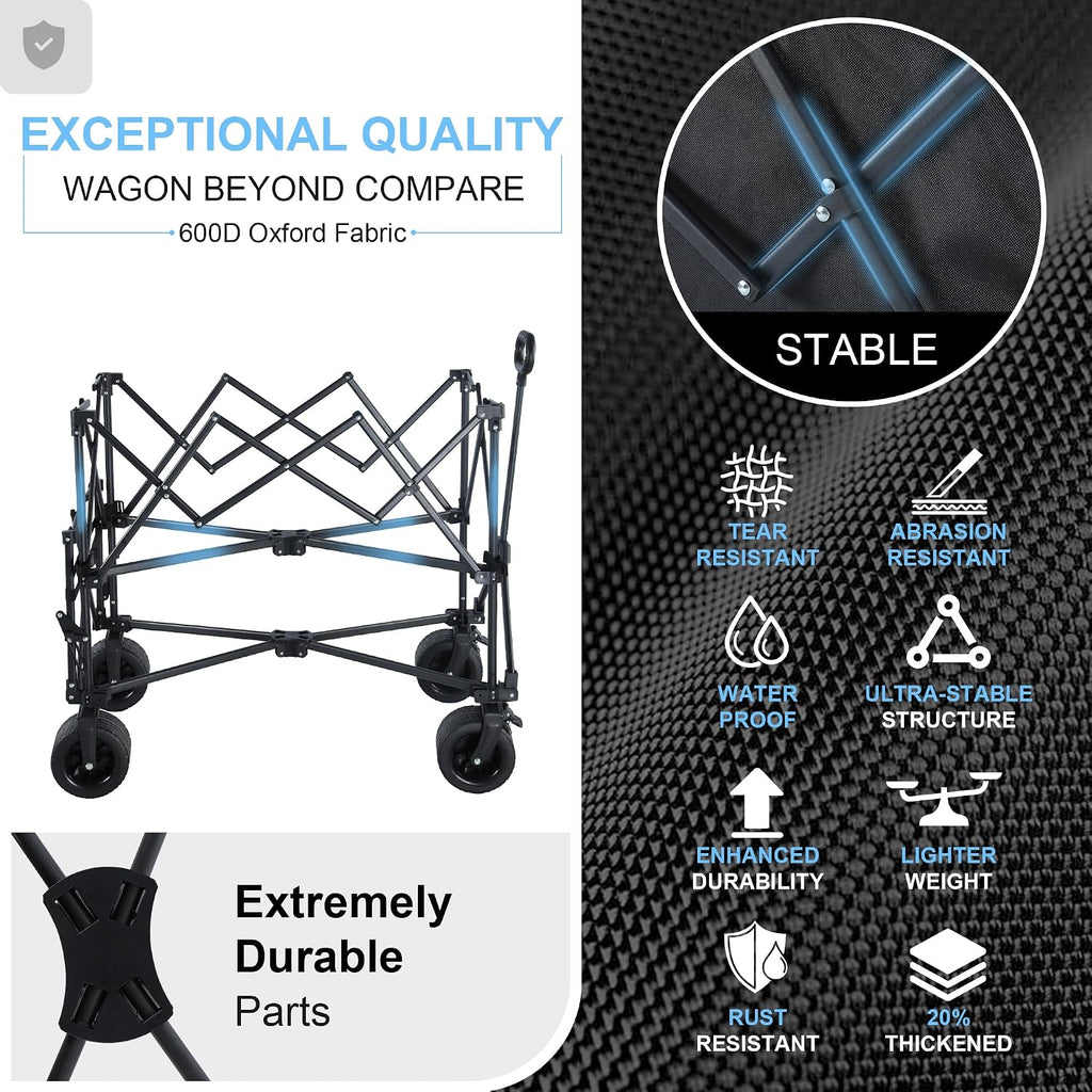 700lb Double Decker Wagon Collapsible Cart Foldable Heavy Duty Wagon Collapsible，400L,54' Extended Foldable Cart with Wheels for Camping Fishing & Outdoor Use, Beach cart，