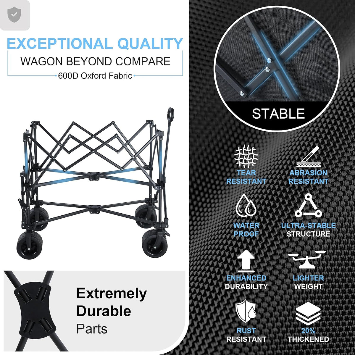 700lb Double Decker Wagon Collapsible Cart Foldable Heavy Duty Wagon Collapsible，400L,54' Extended Foldable Cart with Wheels for Camping Fishing & Outdoor Use, Beach cart，