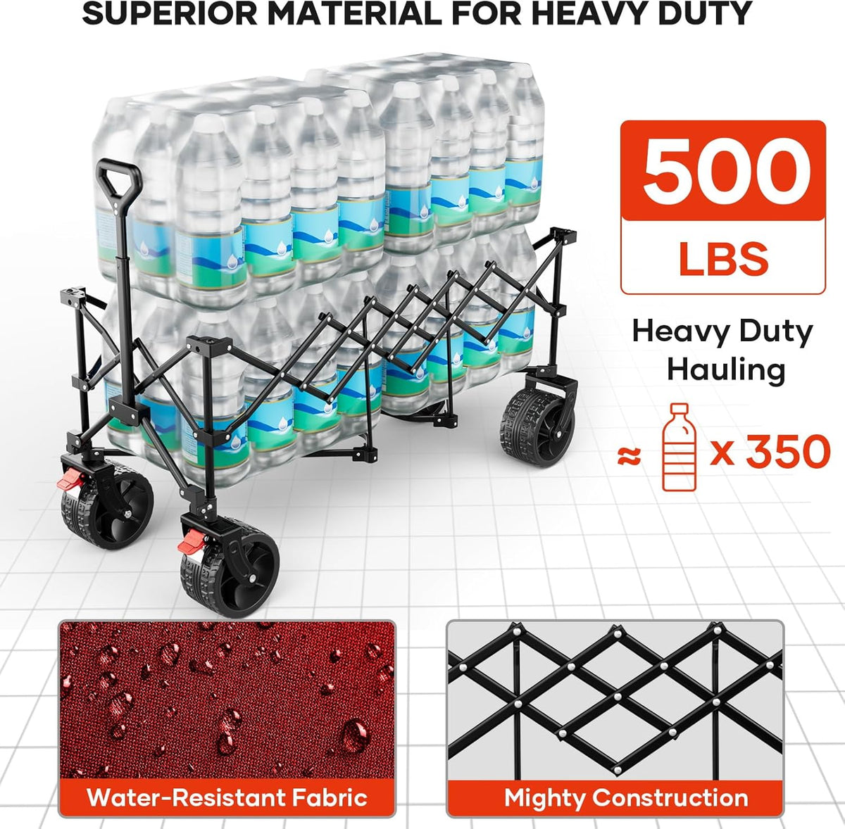 49' L Collapsible Extended Wagon with 500lbs Weight Capacity,300L Heavy Duty Sports Wagon,Big All-Terrian Wheels with Cup Holders,Cart for Sports,Grocery,Shopping,(Rosepink)