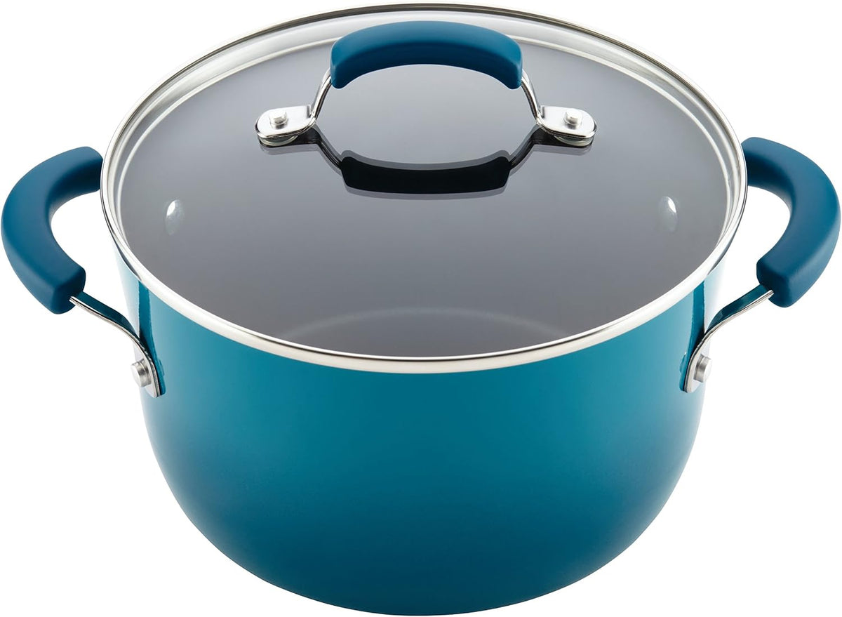 Rachael Ray Brights Nonstick Cookware Pots and Pans Set, 10 Piece, Marine Blue