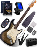 AKLOT Beginner Electric Guitar Kit: 10W Amp, Coil-Split HSS Pickups, Lesson Book, Roasted Maple Neck, Gig Bag, Tuner, Strap, Picks, Stryde Obsidian Black