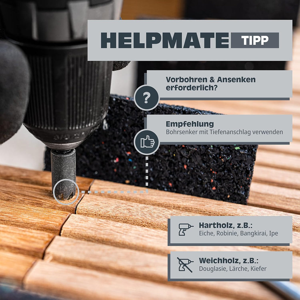 HELPMATE - Universal screws, countersunk head, 4.0x50, stainless steel A2, rustproof - 200 pieces Wood screws with T-drive and partial thread - Chipboard screws for indoor and outdoor use