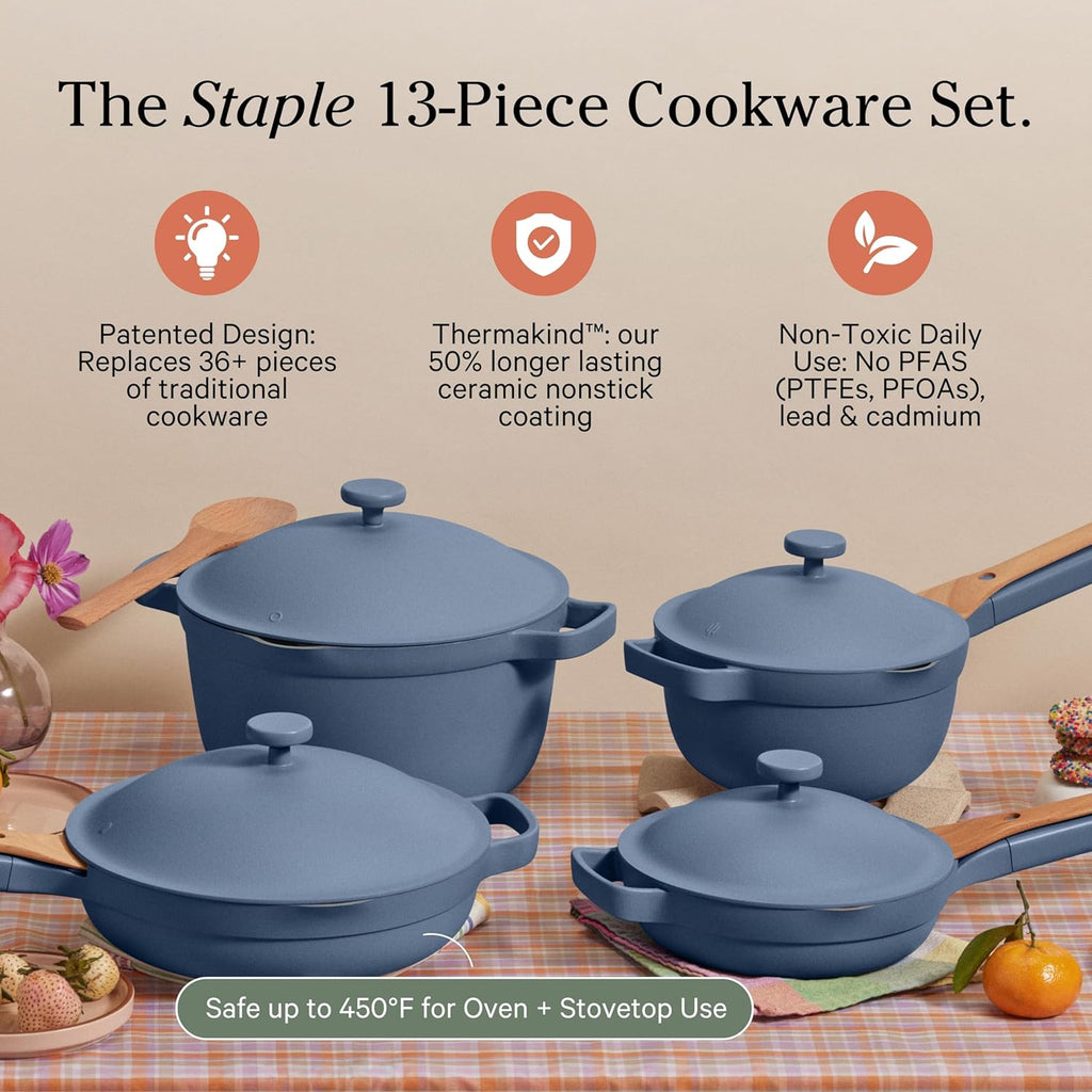 Our Place Cookware Set - 13-Piece Kit Including the Always Pan, Perfect Pot and Spatulas | Multifunctional, Toxin-Free Nonstick | Heat Safe up to 450°F | Oven, Stove, Induction Compatible | Blue Salt