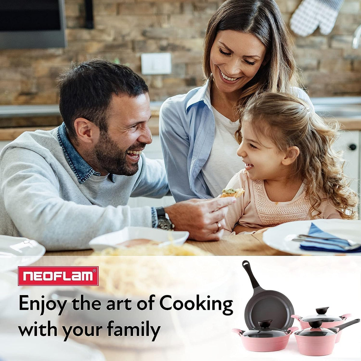 Neoflam Eela 8-Piece Pink Ceramic Nonstick Chef Cookware with Glass Lid, Kitchen Pot and Pan Cooking Set, Ceramic Coating, Easy to Clean, Great Gift for Kitchen, Made in Korea