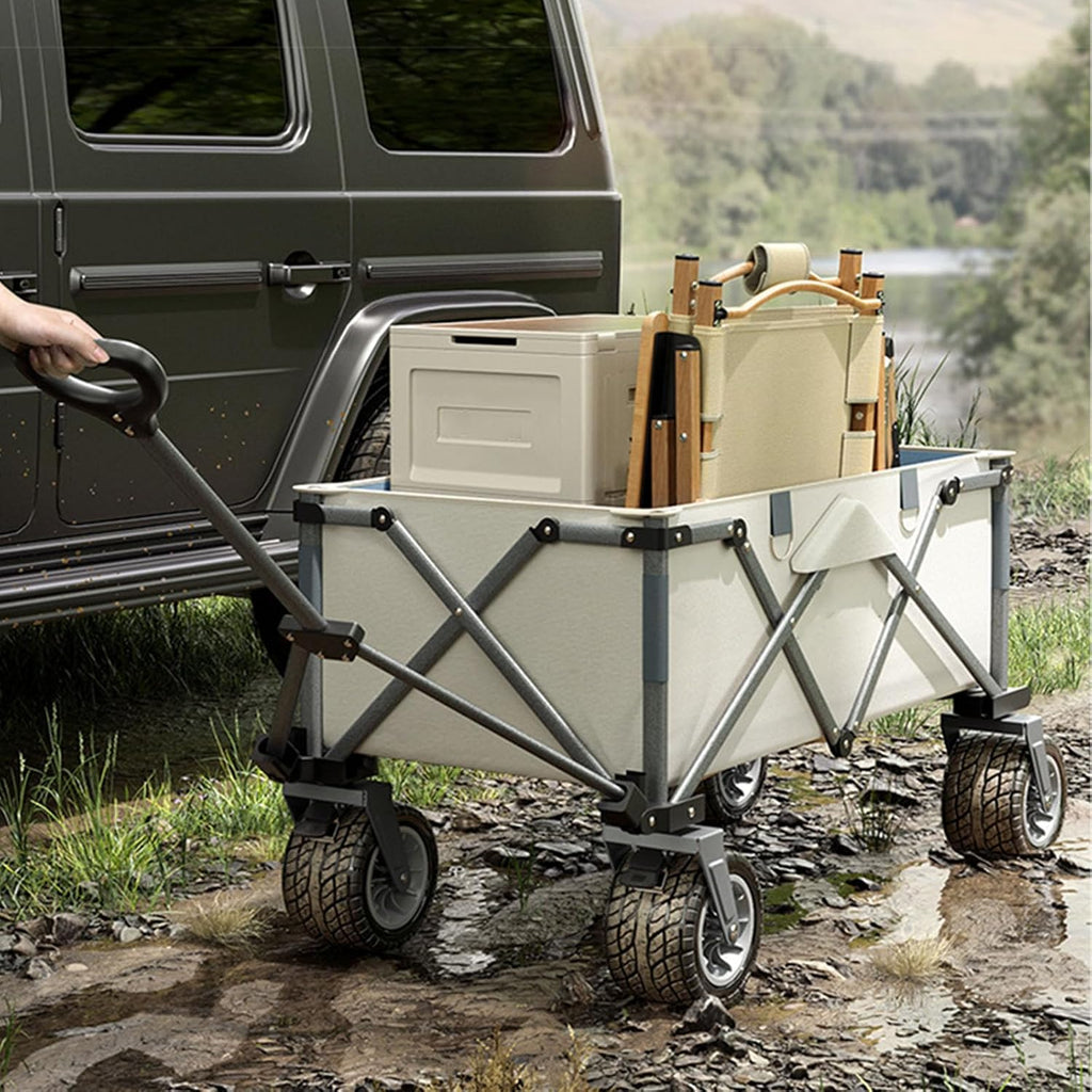Bgarden Carts,Collapsible Wagon,Sports Outdoor Utility Wagon Folding Garden Wagon Sports Steel Frame Foldable Yard Car Off-Road Wheels with Brakes Folding Board Camping Cart