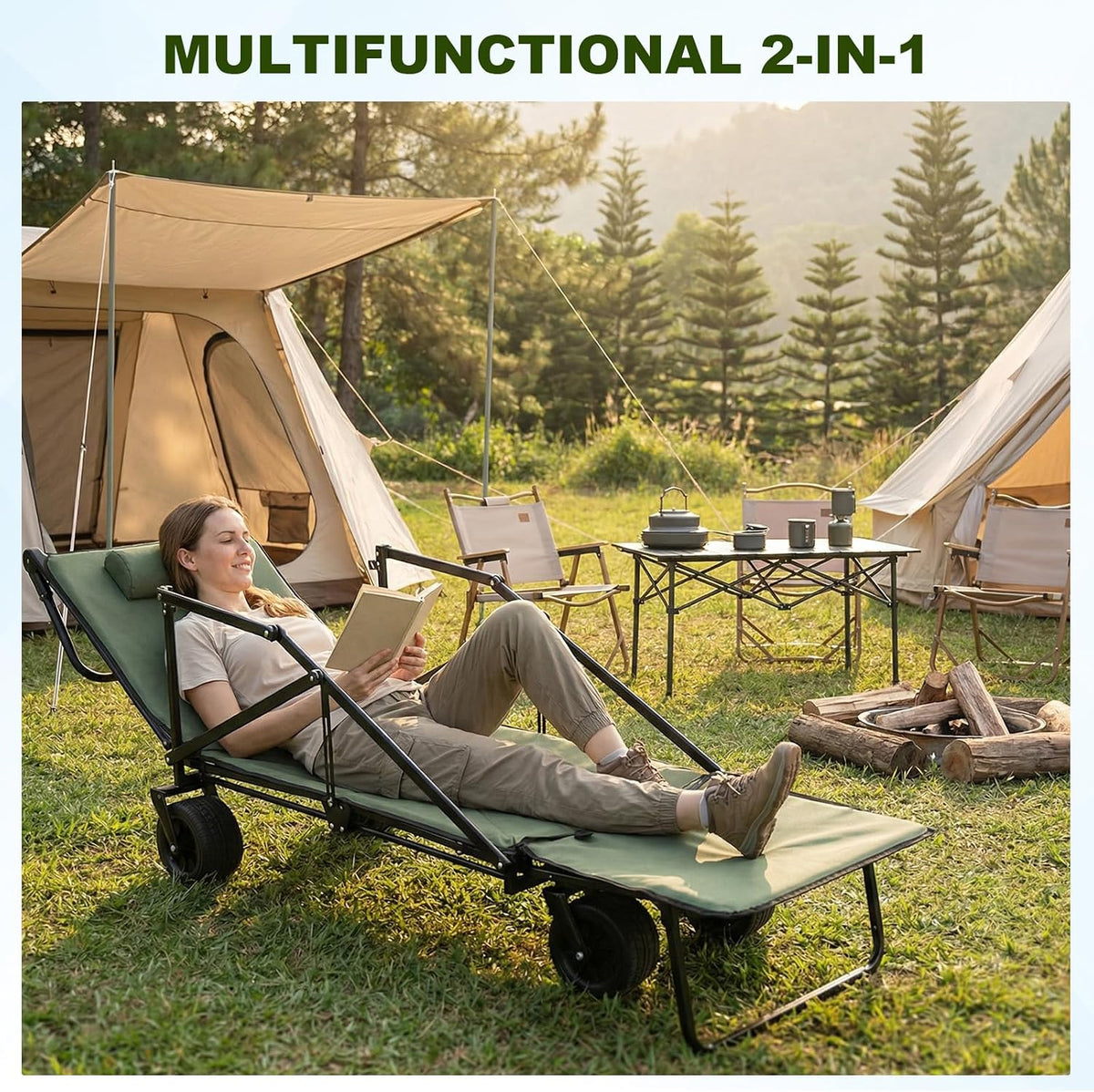 2-in-1 Foldable Wagons Carts 440lbs Capacity Folding Wagon with All-Terrain Wheels for Sports Garden Shopping Camping