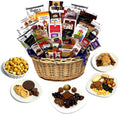 Hand-Crafted 54 Piece customizable chocolate gift basket of gourmet chocolates, cookies, and crunches. Tasty treats selected for businesses, clients, employees, birthdays, thank you and more!