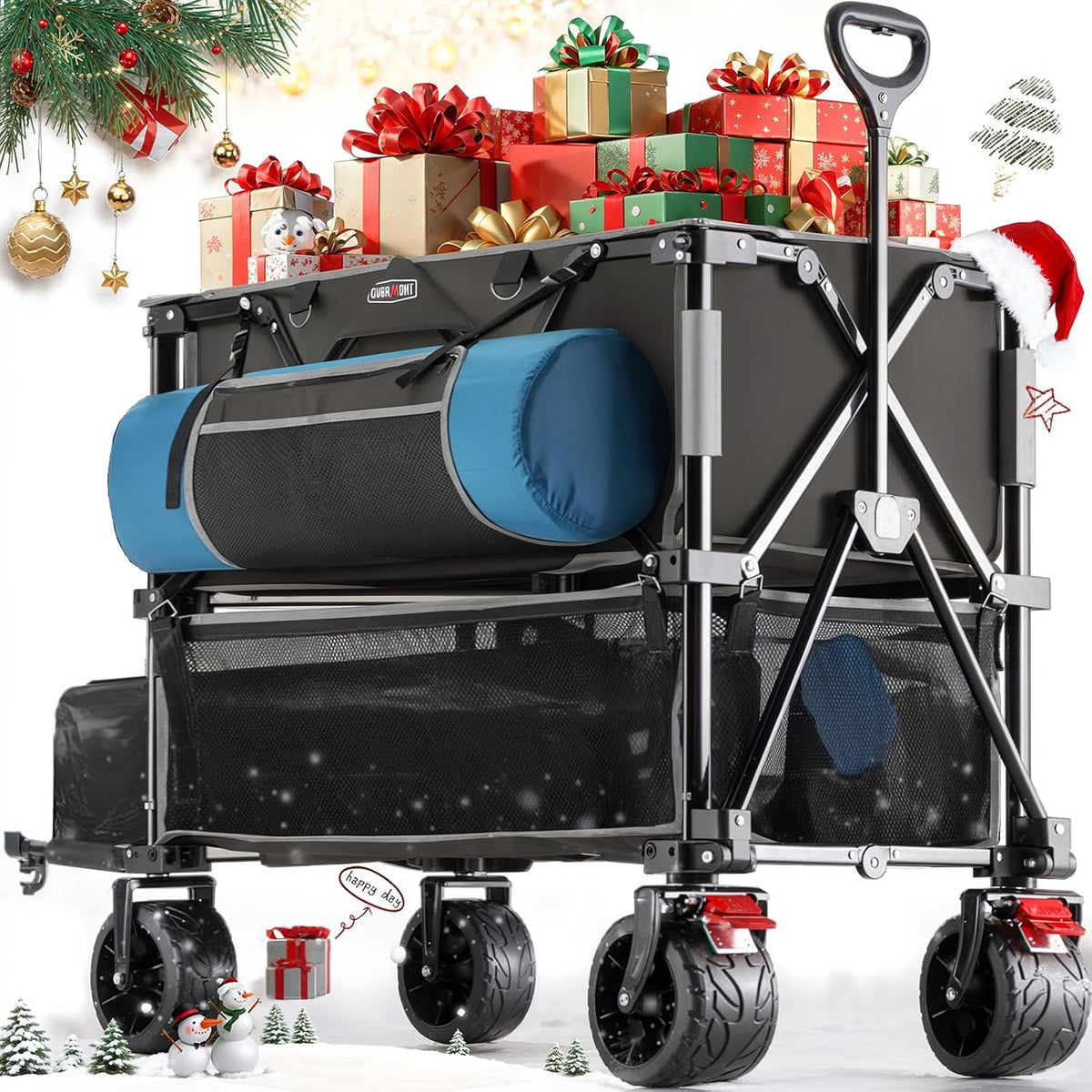 Overmont 400L Foldable Double Decker Wagon + Oversized XL Camping Chair for Adults Combo