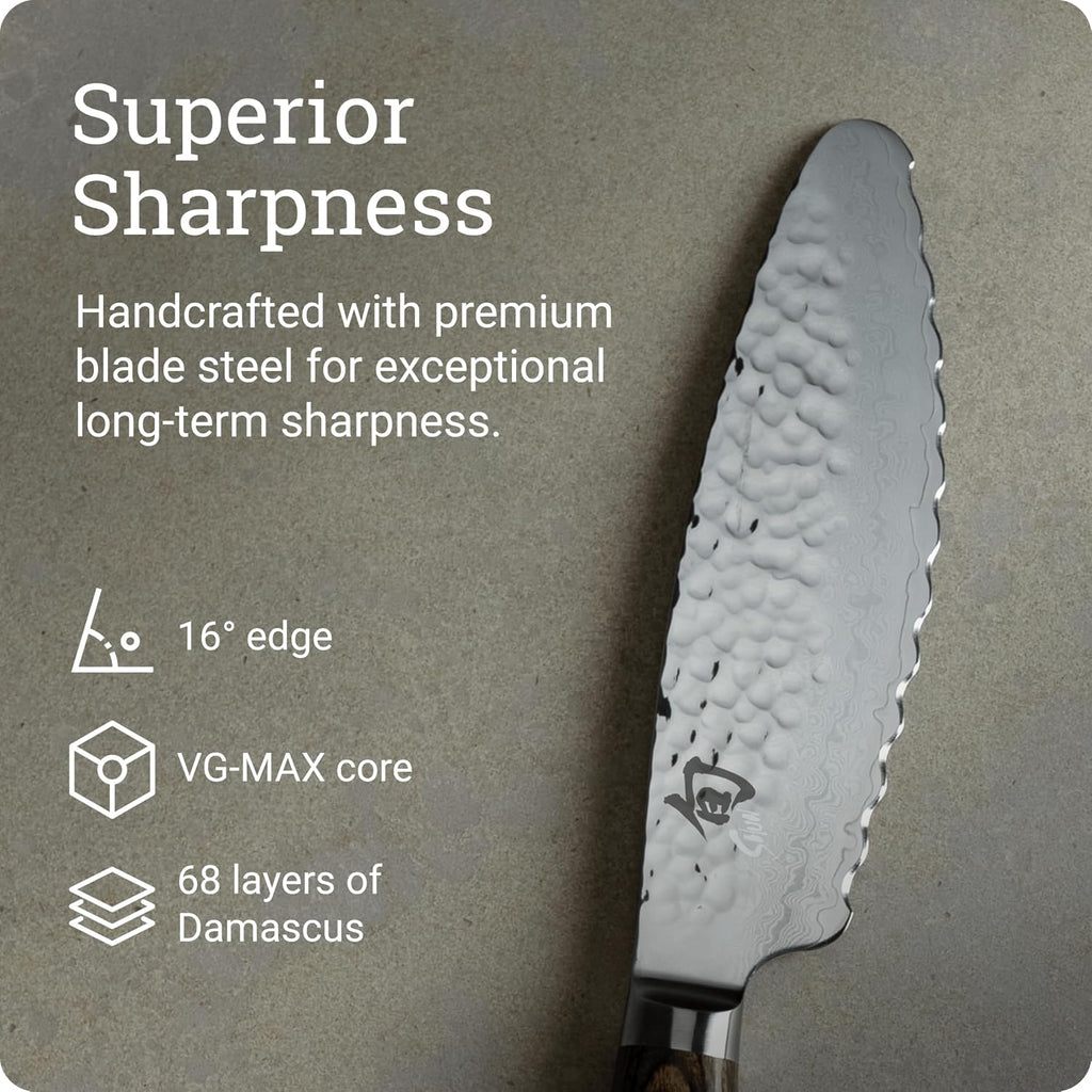 Shun Premier 6' Ultimate Utility Knife, Handcrafted Japanese Knife, VG-MAX Core with Damascus Stainless Steel Cladding, Pakkawood Handle, Precision and Sharpness for Professional and Home Chefs