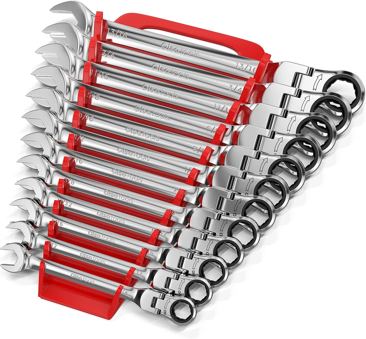 Olsa Tools 12-Piece SAE Ratcheting Wrench Set, 120 Teeth, Chrome Vanadium Steel, Includes Wrench Organizer Tray