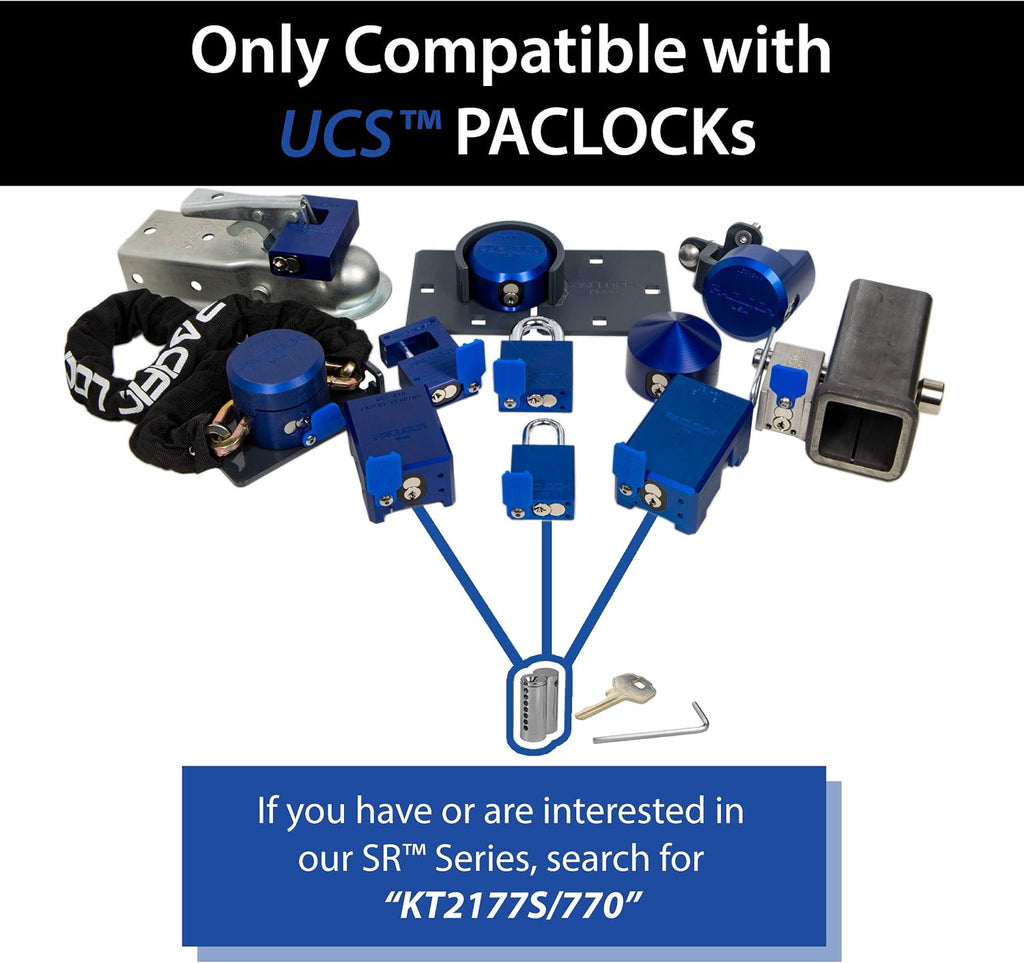 PACLOCK's UCS-9S/770 Hasp and Puck Combo Kit, Stainless Steel Body, Grey Hasp, High Performance 6-Pin Cylinder, One Lock Keyed to a Number U-Pick! w/ 2 Keys, with Backplates