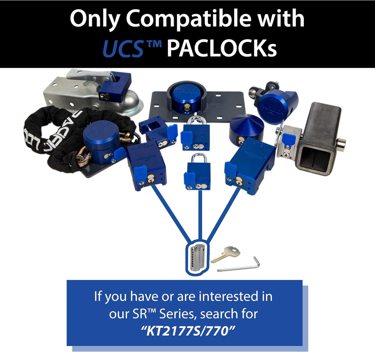 PACLOCK's UCS-9S/770 Hasp and Puck Combo Kit, Stainless Steel Body, Grey Hasp, High Performance 6-Pin Cylinder, One Lock Keyed to a Number U-Pick! w/ 2 Keys, with Backplates