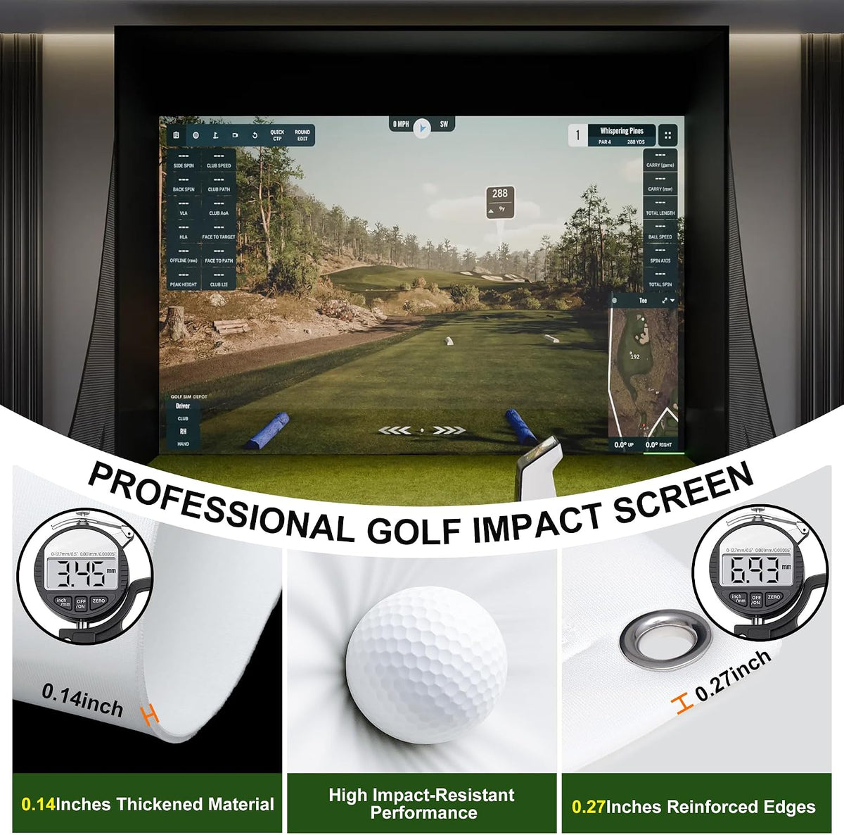 Golf Simulator Impact Screen, 3D Air Mesh Impact Screen for Golf Training Indoor/Outdoor, HD Projector Screen for Home Hitting Practice with Grommet Holes & Bungee Cords
