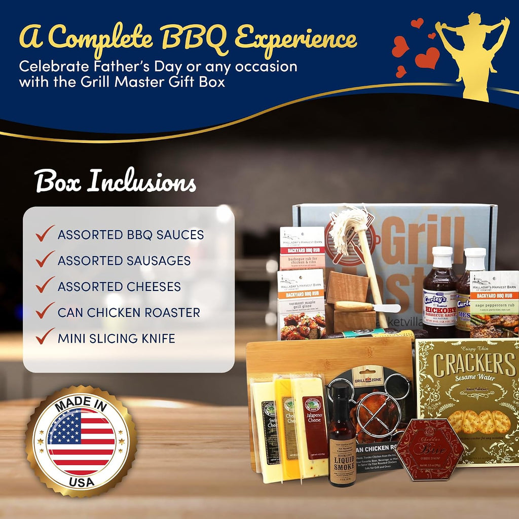 Gift Basket Village Grill Master Gift Box for Father's Day – Grilling Spices and Rubs Gift Set, BBQ seasoning gift set, Meats, Cheeses, BBQ Spice Set, Ideal for Dad and BBQ Lovers – (X-Large)