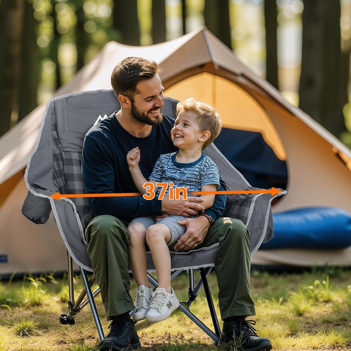 Huskfirm 2 Pack Camping Chairs Oversized Padded Camping Chair Heavy-Duty Foldable Camping Chairs with Cup Holder and Cooler Bag Portable Lawn Chair for Sports Outdoors-Support 450LBS, Grey
