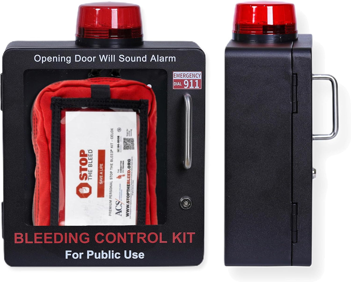 Bleeding Control Kit Emergency Wall Mount Cabinet | Fits Most Standard Bleeding Kits Including Stop the Bleed | Bleeding Kit not Included (Black)