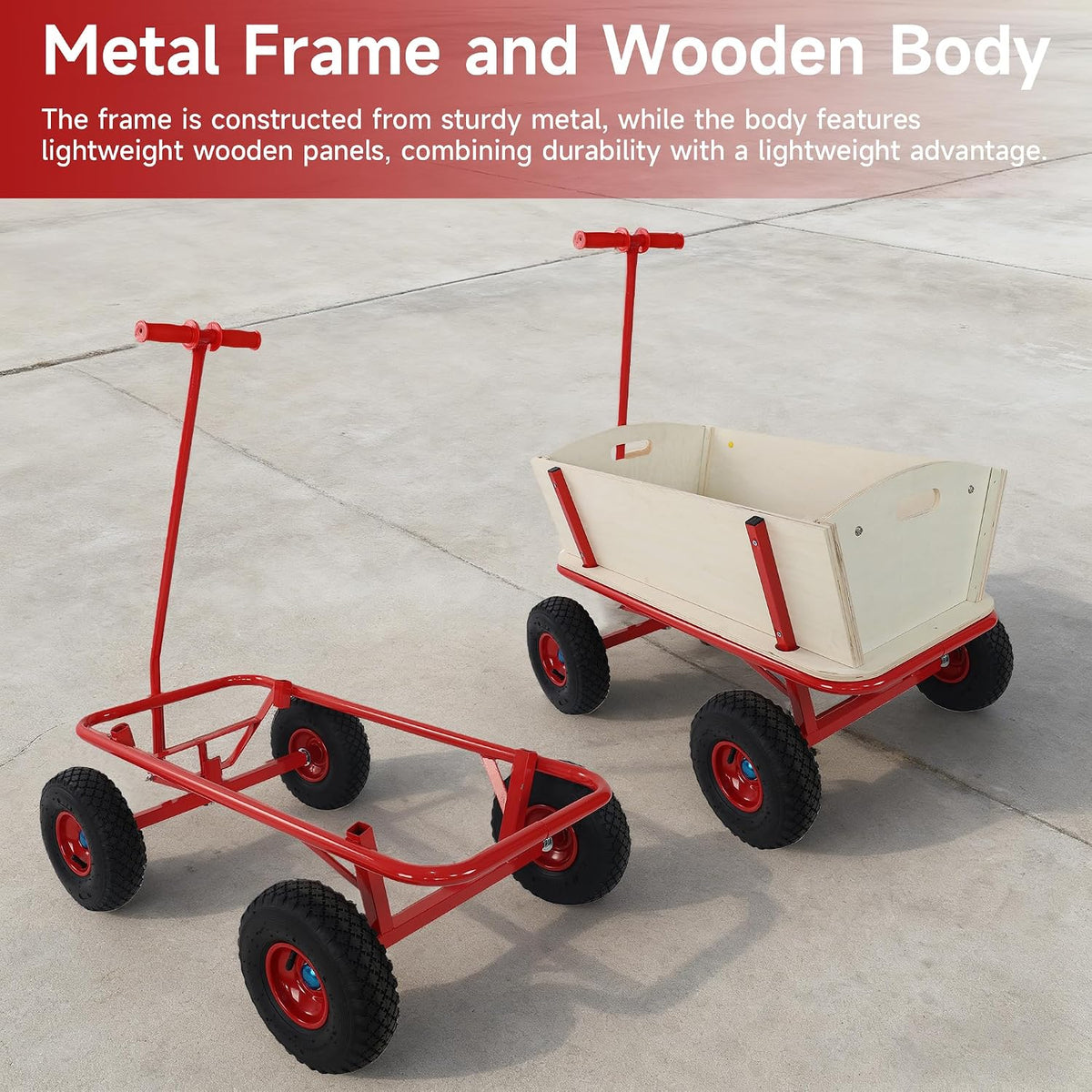 All-Terrain Stroller with Removable Wooden Side Panels, Garden Cart, Foldable Pet Stroller—Perfect for Halloween