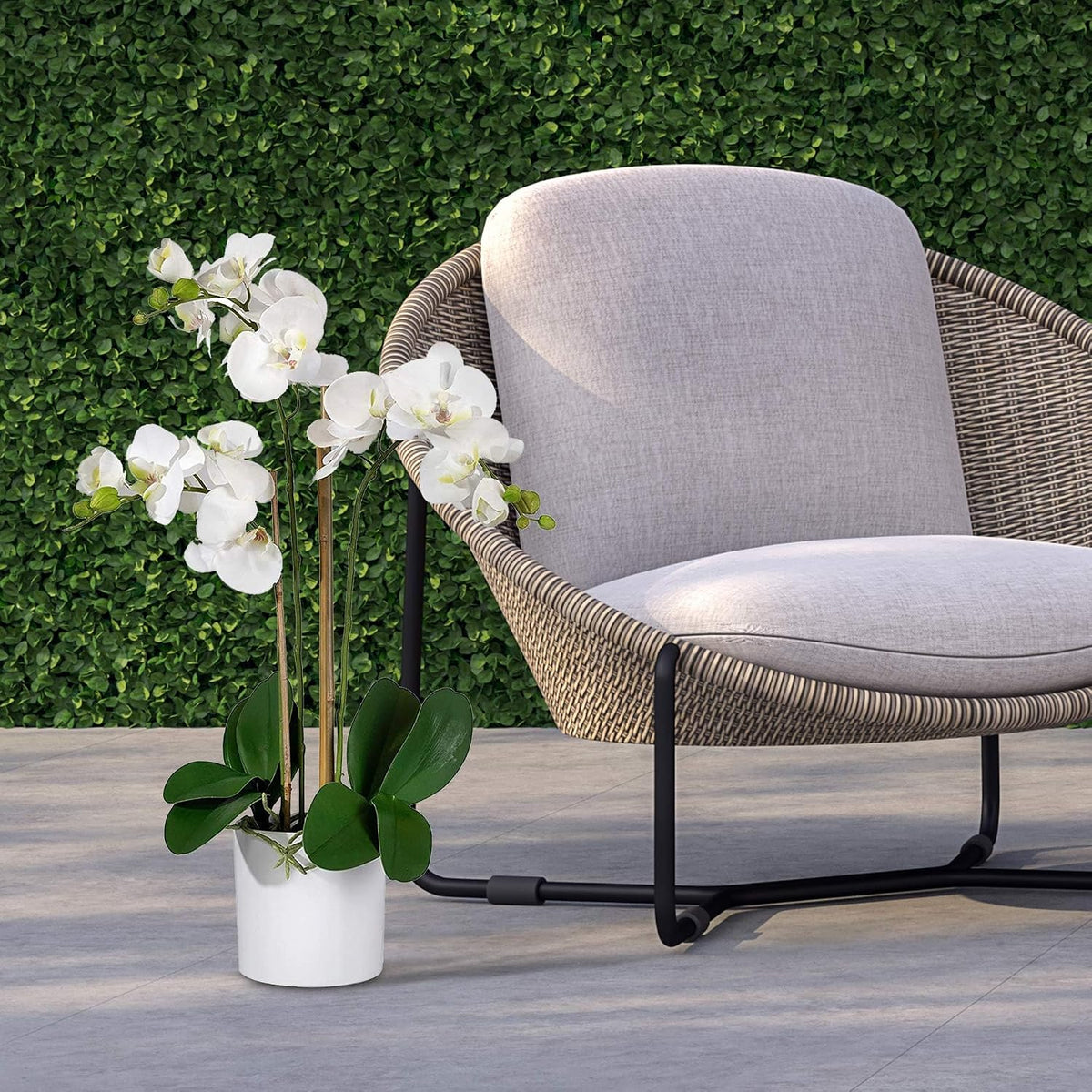 Serene Spaces Living White Realistic Phalaenopsis Orchids in Pot, Artificial Potted Flowers - Beautiful Entryway Vase, Foyer Table Décor, Measures 26' Tall & 5' Diameter, Set of 6