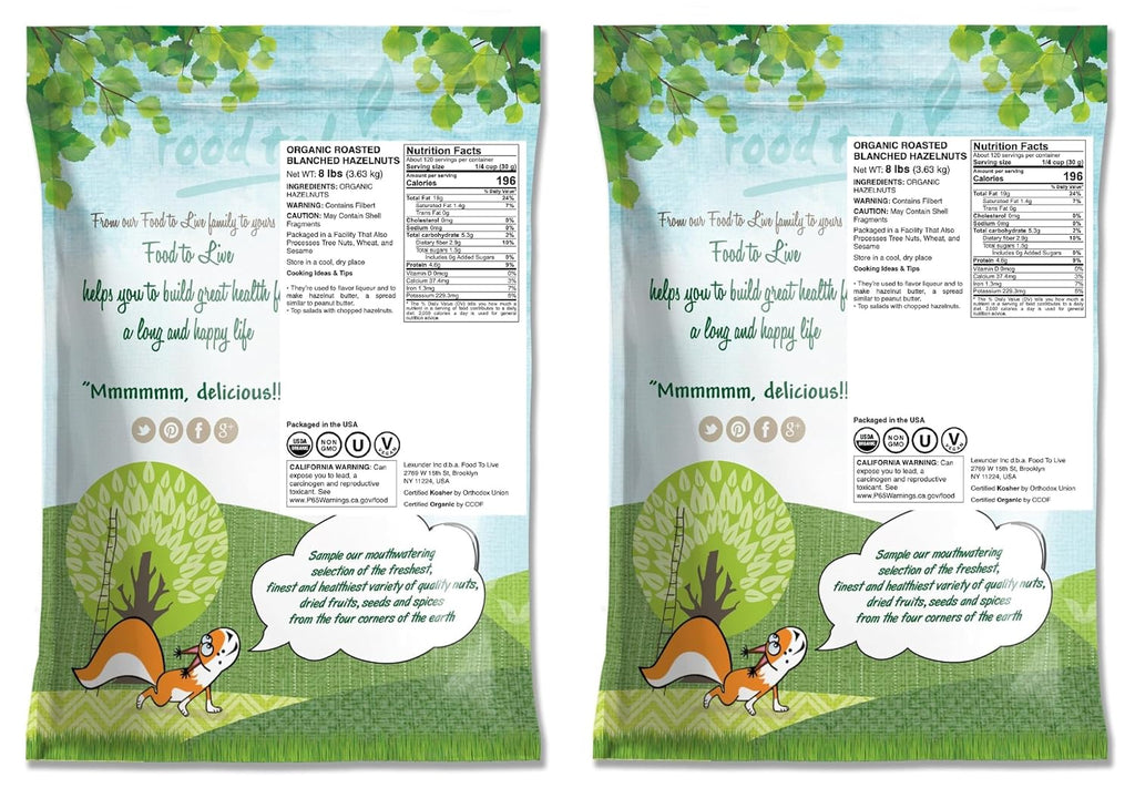 Food to Live Organic Blanched Roasted Hazelnuts, 16 Pounds – Non-GMO, Dry Roasted Filberts, No Skin, Whole Nuts, Unsalted, Kosher, Vegan, Bulk. Keto Snack. Great for Baking, Salads, and Granola.