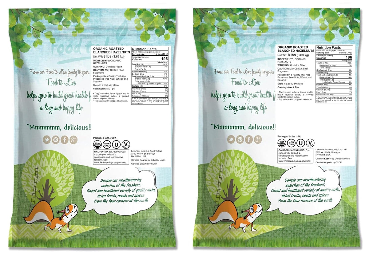 Food to Live Organic Blanched Roasted Hazelnuts, 16 Pounds – Non-GMO, Dry Roasted Filberts, No Skin, Whole Nuts, Unsalted, Kosher, Vegan, Bulk. Keto Snack. Great for Baking, Salads, and Granola.