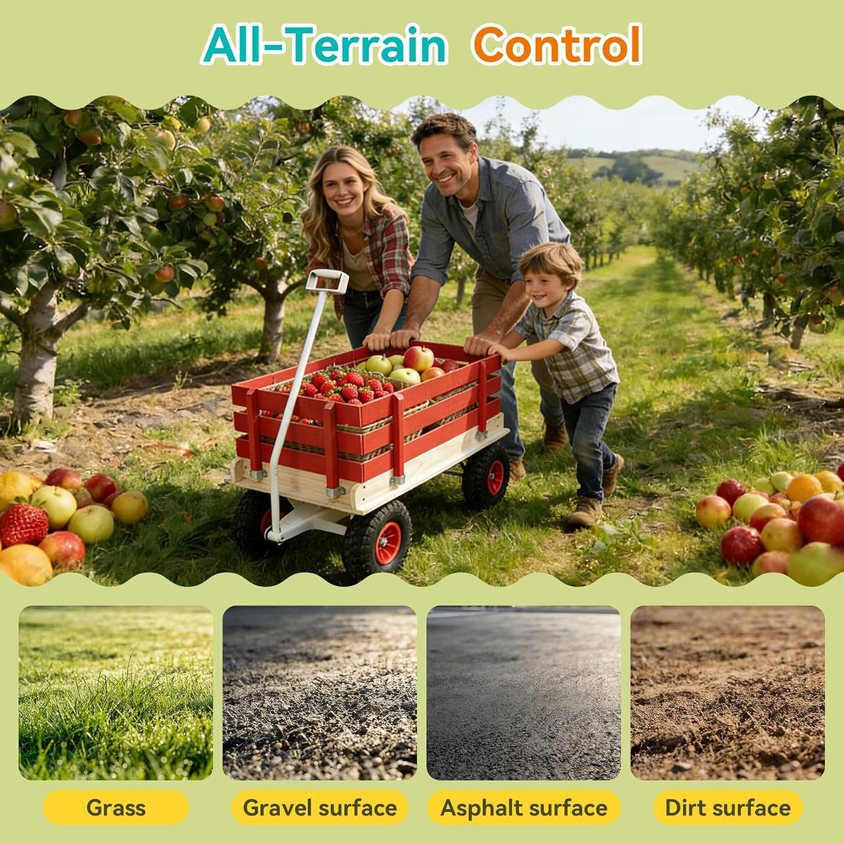 Garden Cart with Removable Side Panels, 176 lbs Capacity - Heavy-Duty Steel Yard Cart with Pneumatic Tires, Ideal for Gardening, Beach Use, and More (Red-White Handle)