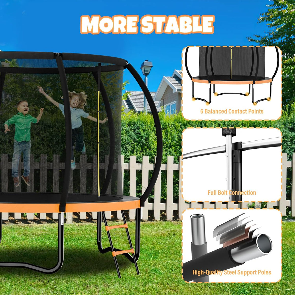 Kiivakii Trampoline 8FT 10FT 12FT 14FT 16FT, Outdoor Trampolines for Kids and Adults, Recreational Trampoline with Enclosure Net & Ladder, Round Trampolines ASTM Approved