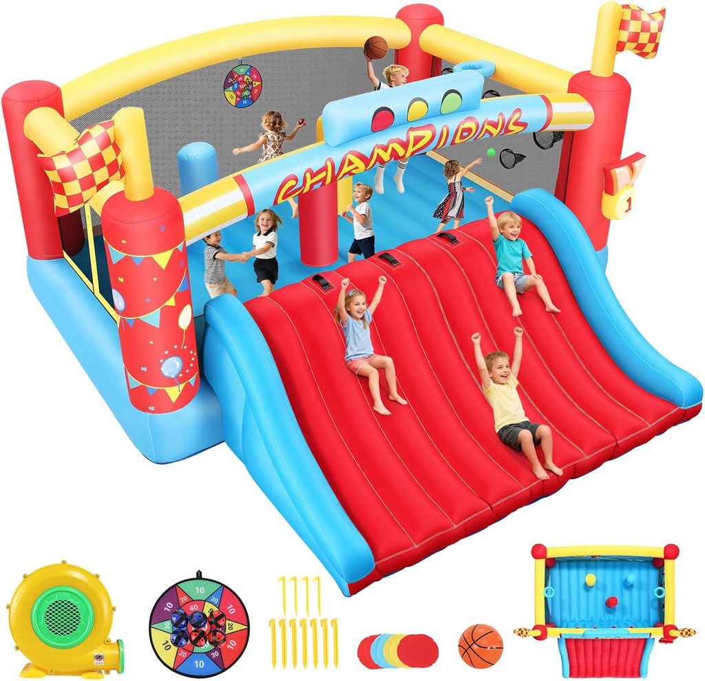 AKEYDIY Inflatable Bounce House,13.4ft x 13ft Kids Bouncy House with Extra Wide Slide&Climbing Wall, Bounce House for Big Kids 8-12,Outdoor/Indoor Kids Bouncy Castle for Holiday, 550W Blower Included