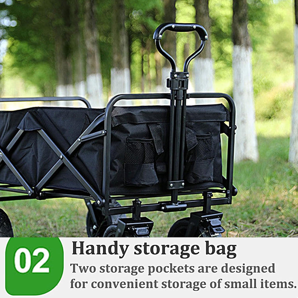 Collapsible Wagon Garden Cart,Folding Garden Carts,Beach Wagon Grocery Wagon All-Terrain Wagon Sports Beach Wagon Cart Rubber Wheel Universal Wheel Camping Cart with Folding Panels,(c) black
