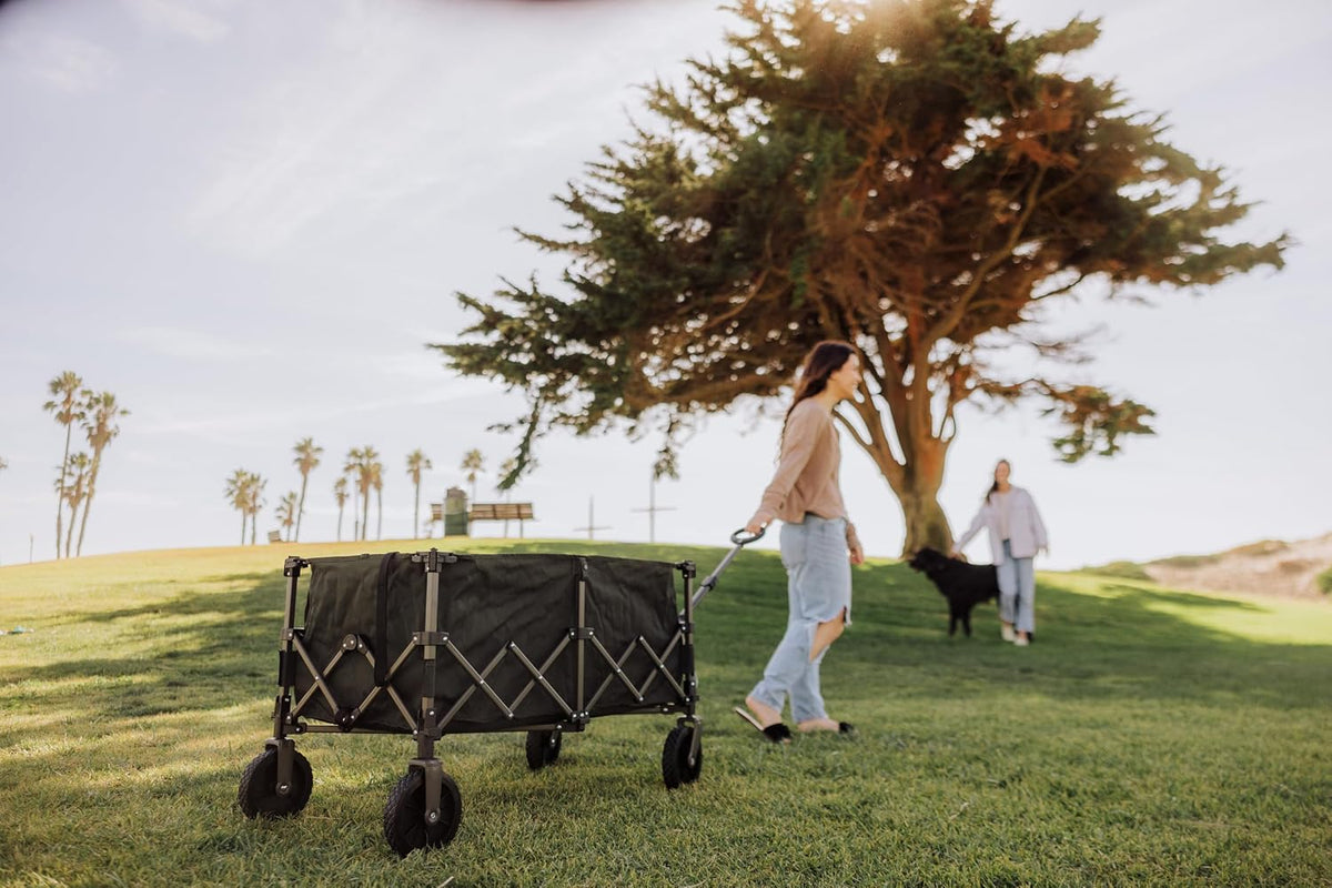 PICNIC TIME Wilderness Wagon Collapsible Folding Wagon, Outdoor Wagon Cart, Sport Utility Wagon, (Moss Green)