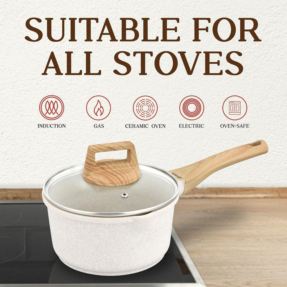 Bakken Master 20 Piece Cookware Set - Pots and Pans with Handle Grips and Tempered Glass Lids, With 6-piece Bakeware Set, Nonstick Granite Coating, Ceramic Max Temperature (Up To 500° F), Cream