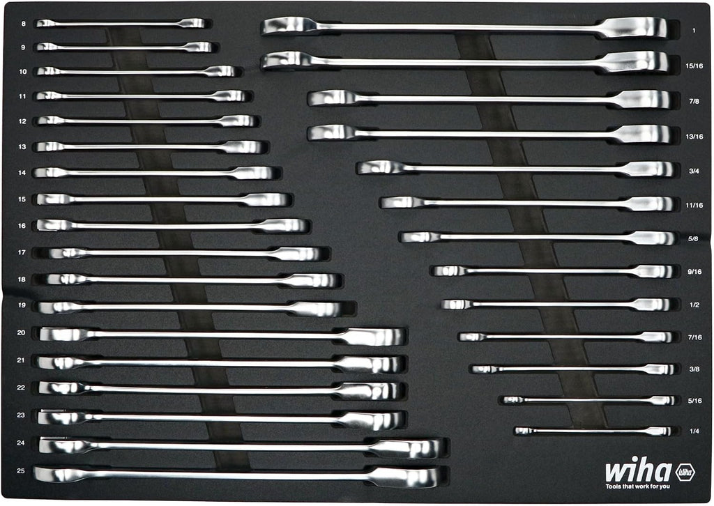 Wiha 30392 31-Piece Ratcheting Wrench Set – SAE & Metric, 12-Point Box and Open Ends, Full Drawer Tray