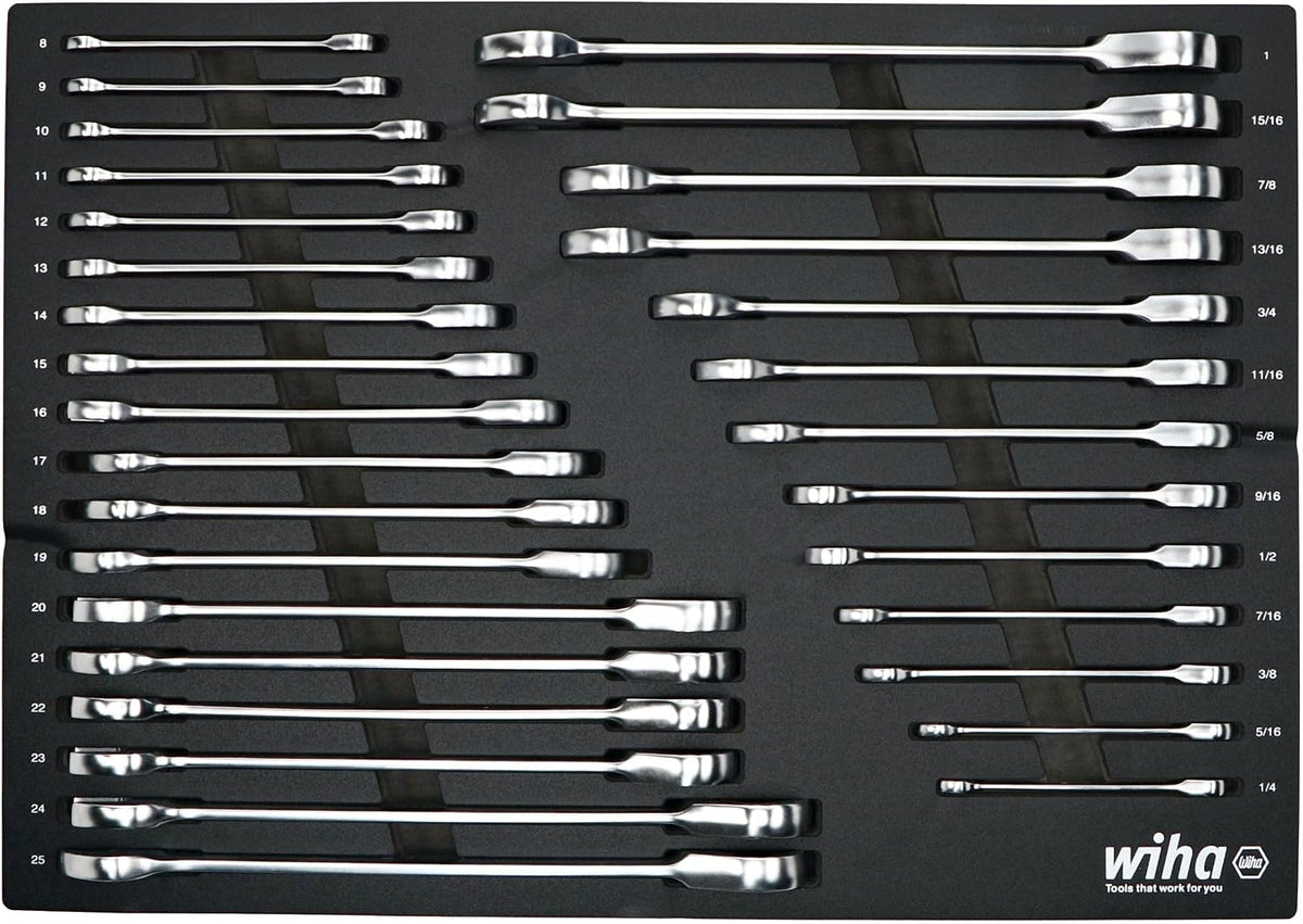 Wiha 30392 31-Piece Ratcheting Wrench Set – SAE & Metric, 12-Point Box and Open Ends, Full Drawer Tray
