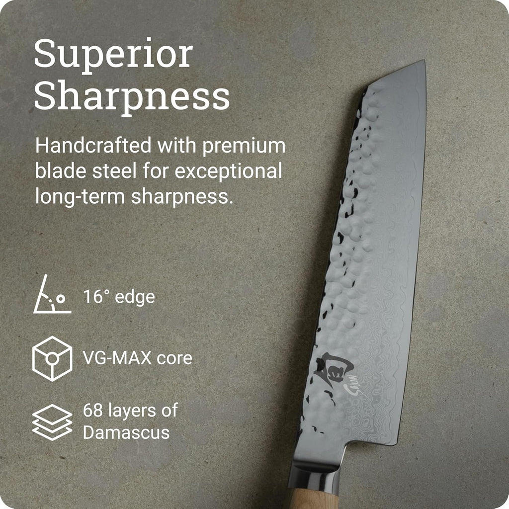 Shun Premier Blonde 6.5' Master Utility Knife, Handcrafted Japanese Knife, VG-MAX Core with Damascus Stainless Steel Cladding, Pakkawood Handle, Precision and Sharpness for Professional and Home Chefs