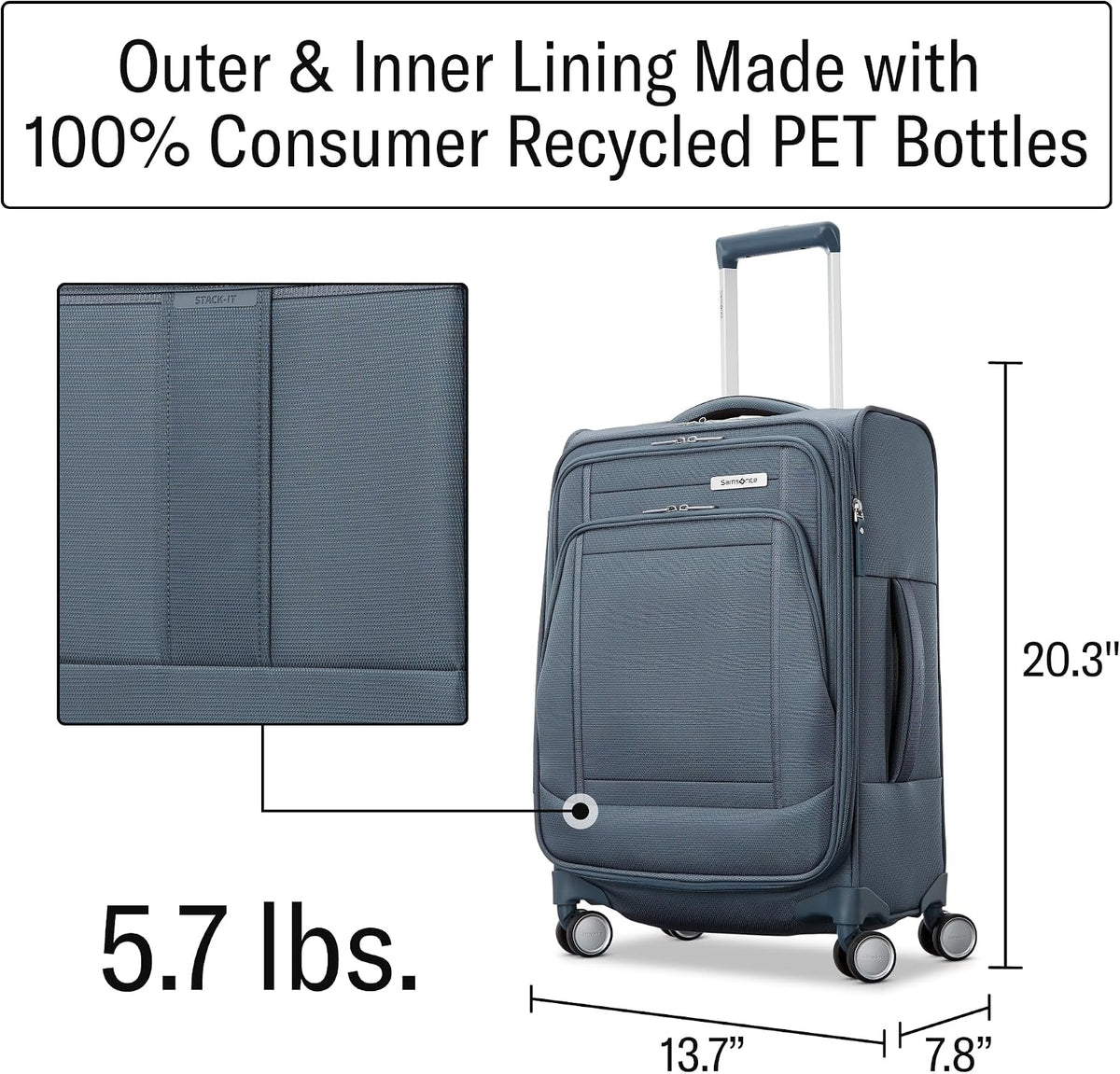 Samsonite UpLIFT Lightweight Softside Carry-On Luggage with Spinner Wheels - Expandable - Airline-Approved, Polyester Soft Suitcase for Ultra Light Travel - Elemental Blue